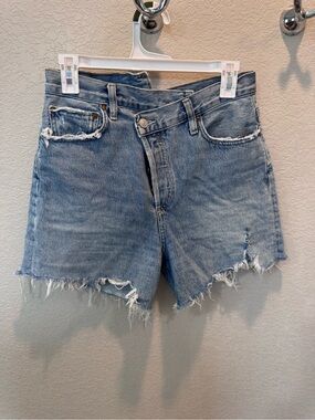 Agolde Light Blue Distressed High-Rise Jean Shorts